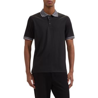 Bugatchi Tipped Pima Cotton Piqu&eacute; Polo in Black at Nordstrom, Size Xx-Large