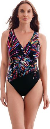 Longitude Shirred Faux Tie Surplice Long Torso Modern Leg One-Piece Swimsuit in Coolangata at Nordstrom, Size 14