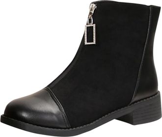 Generic Ankle Boots Women Chunky Heel Casual Walking Booties Stylish Front Zipper Comfortable Classic Short Booties Chelsea Boots Black