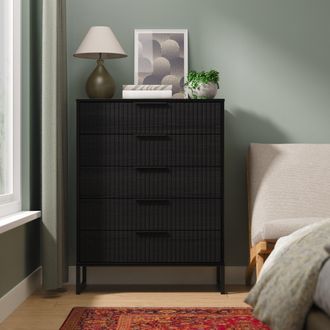 Lewis's Fluted 5 Drawer Chest in Black Ash - Ready Assembled - Lewiss Home | TJ Hughes