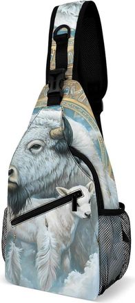 Generic White Bison Sheep Mens Shoulder Bags Sling Crossbody Backpack Travel Hiking Chest Bag with Small Side 38x20cm