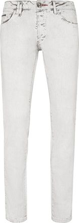 Philipp Plein skull-stamp washed skinny jeans - men - Cotton/Elastane - 29 - Neutrals
