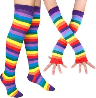 BESTOYARD Weirdcore Accessories Thigh High Stockings Arm Warmers Kids Wrist Warmers Thigh High Socks Rainbow Leggins Women Gay High Child Knee High Knee Socks