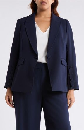 Tahari by ASL One-Button Blazer in Deep Navy at Nordstrom, Size 14 W