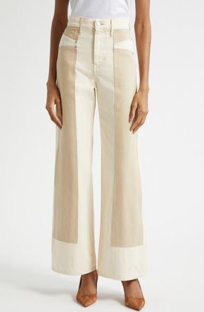Veronica Beard Taylor High Waist Colorblock Wide Leg Jeans in Ecru Stone Khaki at Nordstrom, Size 24