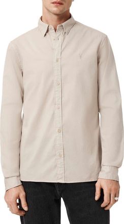 AllSaints Hawthorne Solid Stretch Cotton Button-Up Shirt in Dusk White at Nordstrom, Size Xx-Large