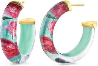 Gold & Honey Womens Peony Illusion Hoop Earrings In Muliticolor