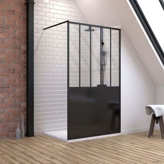Aurlane Pack Mampara De Ducha 120x200cm Negro Mate + Plato De Ducha Extraplano Blanco