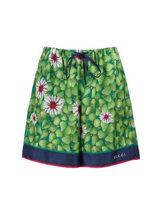 Gucci Green Flower Printed Silk Womens Shorts