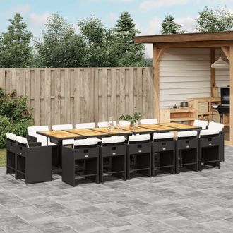 vidaXL Set De Muebles Jard&iacute;n 17 Pzas Con Cojines Rat&aacute;n Sint&eacute;tico Negro