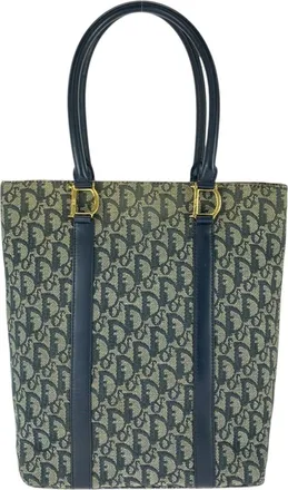 Dior Navy Canvas Leather Shoulder Bag Tote Bag (Pre-Owned)