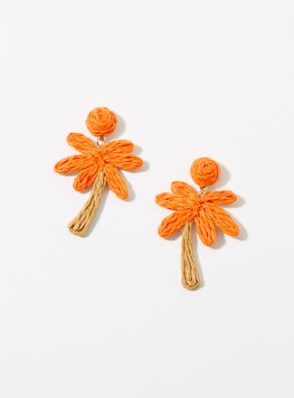 Simons Womens Large raffia palm tree earrings