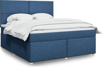 vidaXL Cama Box Spring Con Colch&oacute;n Tela Azul 180x200 Cm Vidaxl
