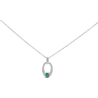 House of Brilliance Silver Created Green Emerald and White Sapphire Oval Shaped Pendant Necklace at Nordstrom