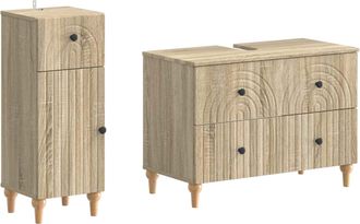 vidaXL Juego De Gabinete De Ba&ntilde;o De 2 Piezas Alkmaar Roble Sonoma Vidaxl