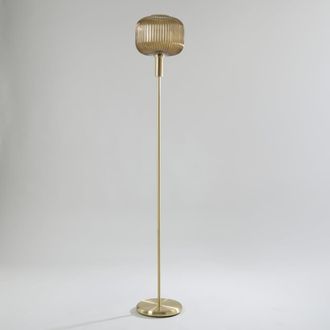 Maisons du monde L&aacute;mpara de pie de acero dorado y pantalla de vidrio &aacute;mbar, 155 cm