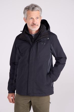 Mountain Warehouse Thunderstorm Mens 3 in 1 Jacket Waterproof Inner Fleece Hooded Winter Coat Dark Grey