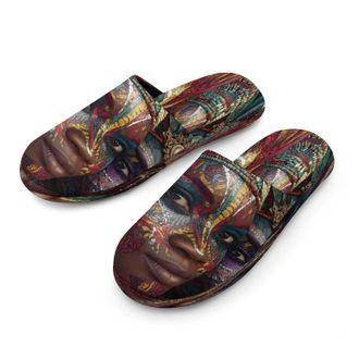 Generic African Women with Tribal Face Paint Mens Cozy Memory Foam Slippers Warm Cotton House Shoes Comfy Slipper for Indoor Outdoor