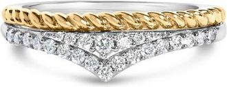 House of Brilliance 10K Yellow Gold Plated Sterling Silver 1/4 Cttw Diamond Chevron and Rope Band Ring at Nordstrom, Size 7