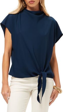 Trina Turk High Neck Tie Hem Bisque Top in Ink at Nordstrom, Size X-Small