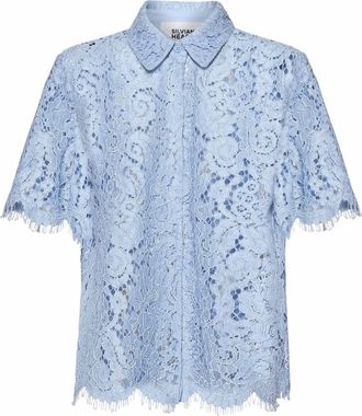 Silvian Heach Womens Lace Shirt With Floral Details In Sky Blue