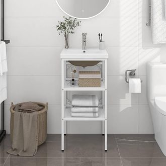 Berkfield Home Bathroom Washbasin Frame with Built-in Basin White Iron