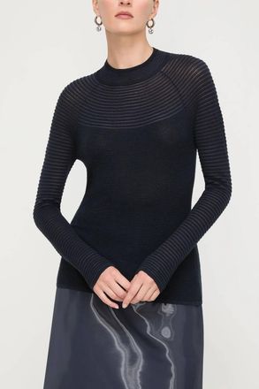 Lafayette 148 New York Fine Gauge Merino Textured Stripe Sweater In Ink