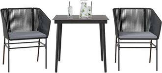 vidaXL Set Comedor Jard&iacute;n 3 Pzas Cojines Rat&aacute;n Sint&eacute;tico Vidrio Negro Vidaxl