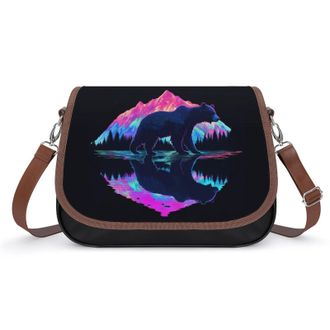 Generic Bear in Mountains Crossbody Bags for Women Fashion Leather Shoulder Handbags With Adjustable Strap