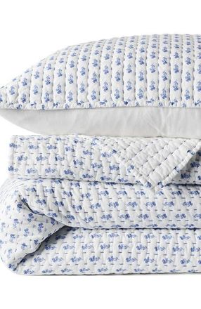 Lands End Seed Stitch Quilted Pillow Sham in Clear Blue Floral Stripe at Nordstrom, Size Standard