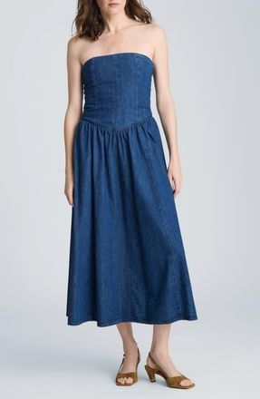 Kenneth Cole Bustier Strapless Denim Maxi Dress in Aries Wash at Nordstrom, Size X-Small