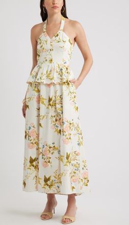 Chelsea28 Peplum Halter Dress in Ivory- Multi Rococo Floral at Nordstrom, Size Xx-Small