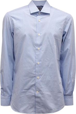 Mazzarelli Overhemden, Heren, Blauw, L, Katoen, Slim overhemd, gemaakt in Italië