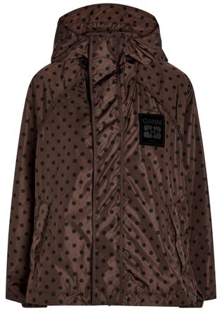 Ganni Polka dot Hooded Shell Jacket - Brown - XS/S (UK6-8 / XS)