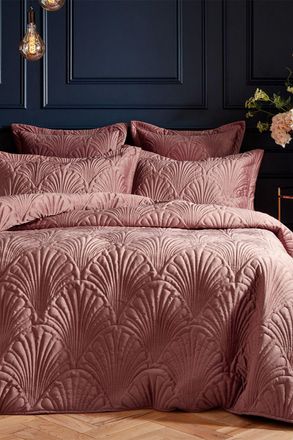 Riva Paoletti Palmeria Quilted Velvet Duvet Cover Set in Light Pink | Size: Super King