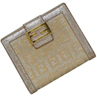 Fendi Beige Metallic Pink Canvas Leather Wallet (Bi-Fold) (Pre-Owned)