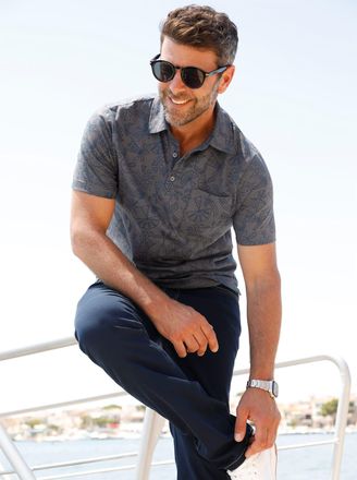 Marco Donati Kurzarmshirt MARCO DONATI Kurzarm-Poloshirt, Herren, Gr. 44/46, anthrazit, bedruckt, 100% Baumwolle, bedruckt, gemustert, Shirts Kurzarmshirt