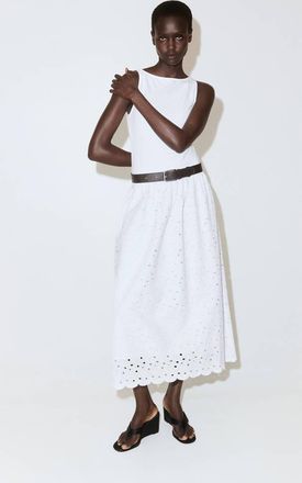 Mango Vestito svasato ricami traforati bianco - Donna - XXS - MANGO