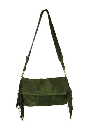 Carlos Falchi Large Fringe Suede Crossbody Messenger in Olive at Nordstrom