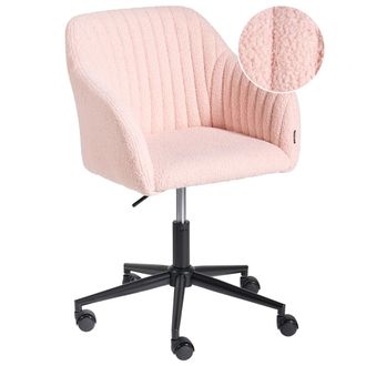 Beliani Silla De Oficina Giratoria Moderna Con Reposabrazos Altura Ajustable Boucl&eacute; Rosa Pastel Venice