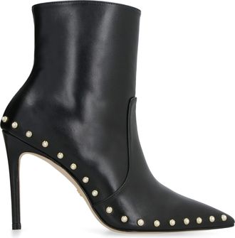 Stuart Weitzman Womens Leather Pointy-Toe Ankle Boots Black Cowhide