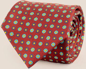 Oswin Hyde Mens Burgundy Geometric Pattern Silk Tie - Red