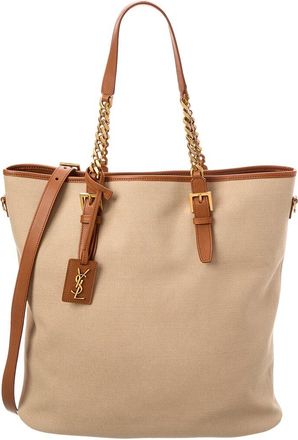 Saint Laurent Logo Canvas & Leather Tote