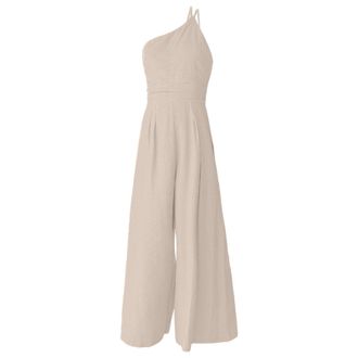 Generic Womens Casual Comfortable Refreshing Sleeveless Waistless Backless Loose Fitting Wide Leg Jumpsuit Size 3X (White, M)