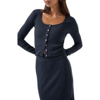 Travis Mathew Cloud Long Sleeve Rib Button-Up Cardigan in Navy Blazer at Nordstrom, Size X-Small