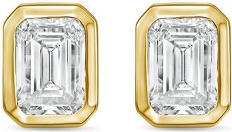 Diana M. Jewels 14Kt Yellow Gold 5.00 cts Lab Grown Emerald Diamond Bezel Studs