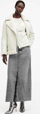 AllSaints Cotton Noir Crossover Waist Denim Maxi Skirt, Size: 6