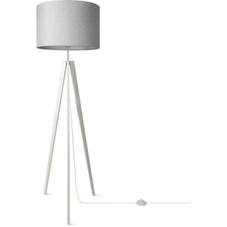 Paco Home Paco Home - Lampada Da Tavolo Treppiede Da Comodino Da Terra E27 Stoffa Paralume Uni Lampada da terra - Bianca, Grigio (&Oslash;44,5 cm)