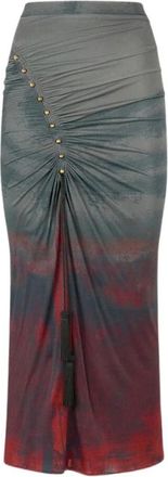 Roberto Cavalli Gevlekte Midi Rok met Gerimpeld Detail - Dames - Midirokken - Veelkleurig - M - Leer - Rokken