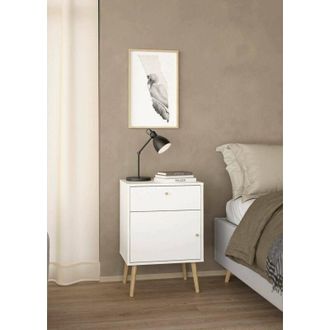 Dmora Dmora - Mesa De Noche Antenati, C&oacute;moda Baja, Mesilla De Noche, Estante De La Cama, 50x39 H72 Cm, Blanco